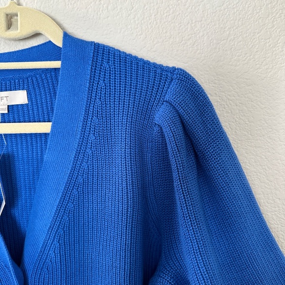 NWT LOFT 💙 Ribbed Pleated Shoulder V-Neck Cardigan - Picture 5 of 6